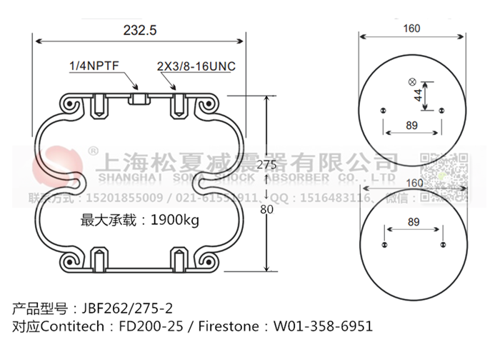 JBF262/275-2橡膠<a href='http://m.mouserwei2.com/' target='_blank'><u>空氣彈簧</u></a>