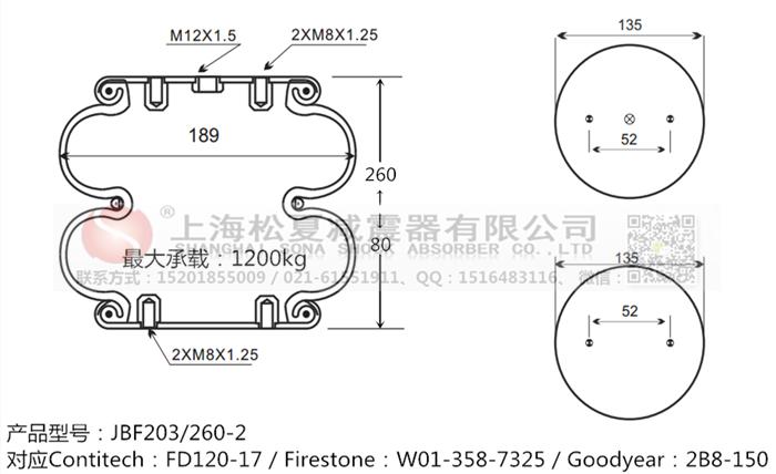 JBF203/260-2橡膠<a href='http://m.mouserwei2.com/' target='_blank'><u>空氣彈簧</u></a>